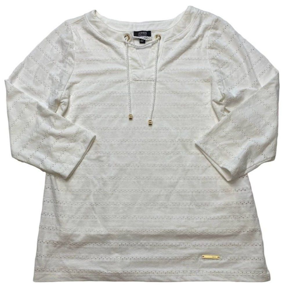 Jones New York White Round Split‎ Neck with Tie Top Sz Small - Picture 4 of 10